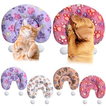 Imagem de Lineshading 4 almofadas para gatos, travesseiro de gato grande para cama de gato interno com 2 bolas de brinquedo, travesseiro calmante para gatos fofos, meia donut, em forma de U, travesseiro de