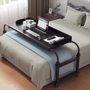 Imagem de Mesa de cama, mesa de cabeceira para computador portátil, mesa de cabeceira móvel com 4 rodas, ajustável, 115-210 cm, bandeja de comida, mesa para laptop, cama para casa, quarto