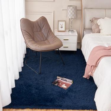 Imagem de POEMLAND Tapetes macios para quarto, sala de estar, piso interno 10 x 15 cm, tapete antiderrapante azul ondulado, tapete de cabeceira felpudo felpudo felpudo fofo, crianças, meninas e meninos
