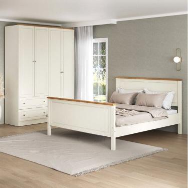 Imagem de Conjunto Cama Queen Guarda-Roupa 4 Portas Ananda CabeCasa MadeiraMadeira Off White/Mel