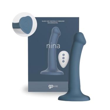 Imagem de Go Vibe Nina Vibrador Dildo com Ventosa 10 Modos de Vibração 17cm A Sós Recarregável e Silensioso - Azul
