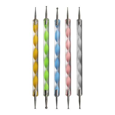 Imagem de Kit 5 Boleadores Ponta Dupla Decoração De Unhas Pontilhismo