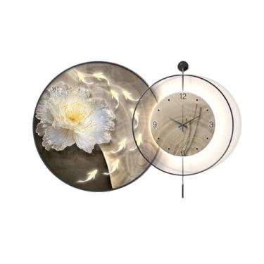 Imagem de Pintura decorativa com relógio Luminária de parede com relógio e design iluminado, estilo chinês, nove peixes, relógio de parede decorativo para pendurar, para quarto, escritório, sala de jantar Abaju