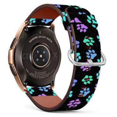 Imagem de Mingdao Compatível com Galaxy Watch 6 5 4 /Watch5 Pro/Watch3 (41 mm) / Galaxy Watch (42 mm) / Active2 / Pulseira de substituição de couro com estampa ativa, Dog Paws 8036