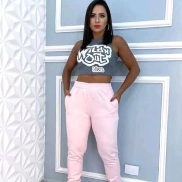 Imagem de Calça Jogger Moletom Bolso Flanelado Feminina Cintura Alta - estacaomi