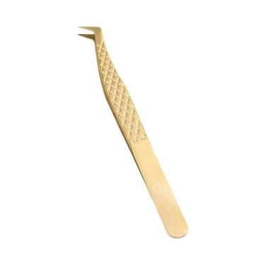 Imagem de Pinça Profissional para Extensões de Cílios com Pontas de Fibra Dourad
