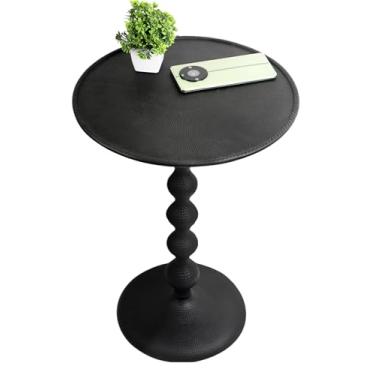 Imagem de CLEENTABLE Mesa lateral redonda de metal leve com pedestal – mesa de canto para sala de estar, quarto, varanda – tampo martelado, montagem fácil, design minimalista moderno 53 cm (preto)
