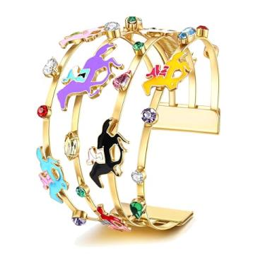 Imagem de XOCARTIGE Kentucky Derby Pulseiras femininas para corrida a cavalo traje de equitação pulseiras punho ferradura Kentucky Derby acessórios para fãs do Derby presentes, Large, Sem Pedra Preciosa