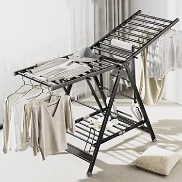 Imagem de CUTPOIY Instalação dobrável para uso doméstico, cabide de armazenamento de roupas com asas duplas, colchete de secagem de cabide de aerofólio, colcha de secagem adequada para varanda do quarto (preto