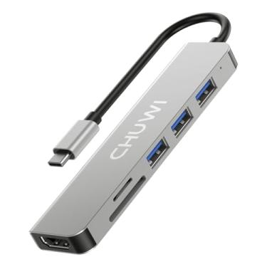 Imagem de CHUWI Hub USB C, divisor USB C para HDMI 6 em 1, porta HDMI 4K, leitor de cartão SD/TF, porta de dados USB 3.0, para laptops e telefones