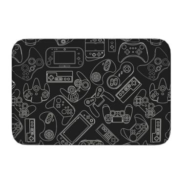 Imagem de Jbofyee Tapete de banheiro com controle de videogame com fundo preto, 61 x 40 cm, antiderrapante, microfibra macia, tapete lavável, tapete de entrada para banheira, chuveiro, chão