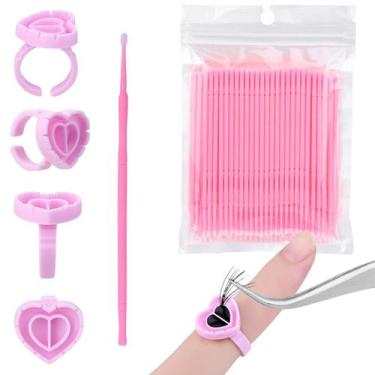Imagem de Kit 100 Anel Batoque Porta Cola + 100 Microbrush Extensão Cílios - Kit