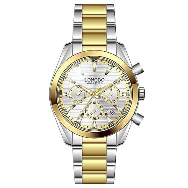 Imagem de Menton Ezil LONGBO Series Relógios masculinos de vidro mineral, pulseira de aço inoxidável, 50 m, à prova d'água, clássico, analógico, quartzo, relógio de pulso, Ouro amarelo