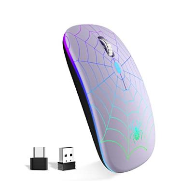 Imagem de Mouse sem fio, mouse LED portátil óptico sem fio com USB e receptor tipo C, 3 mouse de computador sem fio DPI ajustável para Mac Book, laptop, desktop, Windows, PC - roxo