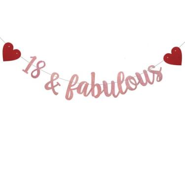 Imagem de WEIANDBO 18 & Fabulous Faixa com glitter em ouro rosa, pré-amarrada, decorações de festa de aniversário de 18 anos, aniversário de casamento, cenários de sinalização, torcida para 18 anos, 18 anos e