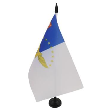 Imagem de Bandeira de mesa dos Açores 12 cm x 20.3 cm - Portugal - Bandeira de mesa dos Açores 21 x 14 cm - Bastão e base de plástico preto - Drapeau Açores AZ FLAG