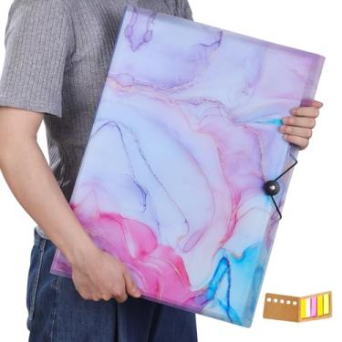 Imagem de Qunrwe Estojo Para Portfólios De Arte A3 Com 60 Páginas, Livro Armazenamento Pinturas Em Mármore Azul Diamante, Protetor Bolso 11,8 X 16,5" Adesivos Índice, Pasta Transparente Apresentação Arte, Rel