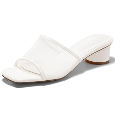 Imagem de Coutgo Sandálias Femininas De Salto Grosso Malha, Mules, Quadradas, Bico Aberto, Sem Cadarço, Sapatos Sociais Verão, Bege, Tamanho 8,5