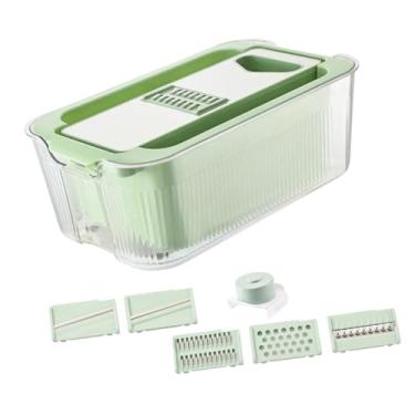 Imagem de Ｂｅｓｇａ Mandoline para Cozinha Multiuso Cortador de Alimentos Utensílio de Cozinha Ralador de Queijo Fatiador de Vegetais com Recipiente, Verde com 6 Lâminas