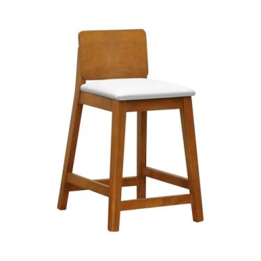 Imagem de Banqueta Média Lyon Madeira Encosto Anatômico - Amêndoa Assento Estofado Corano Bege