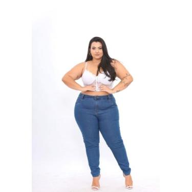 Imagem de Calça Jeans Plus Size Feminina Elastano Empina Bumbum Alta Compressão 