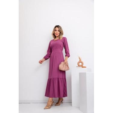 Imagem de Vestido Feminino Longo Em Tecido Viscolinho E Manga Longa Moda Comport