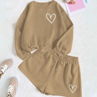 Imagem de Kit Com 2 Peças Short Feminino E Moletom GOLA CARECA Estamp Corações D
