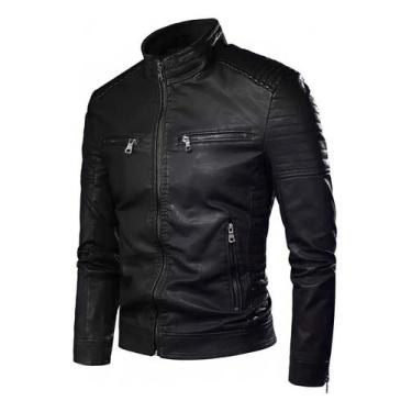 Imagem de Jaqueta de couro masculina impermeável slim - Vmong, Preto, M