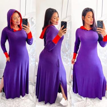 Imagem de Vestido Bicolor Com Capuz - nascimentomodas2020, Uva com vermelho, GG