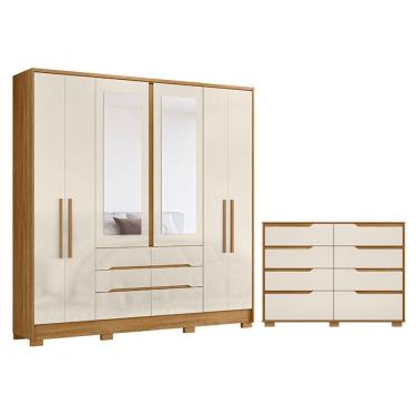 Imagem de Guarda Roupa Casal San Francisco e Cômoda Georgia Freijó Off White - Moval