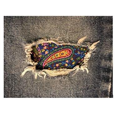 Imagem de Adesivos perfeitos Paisley Peek-A-Boo Iron On da HoleyPatches (azul marinho, 10 cm x 18 cm)