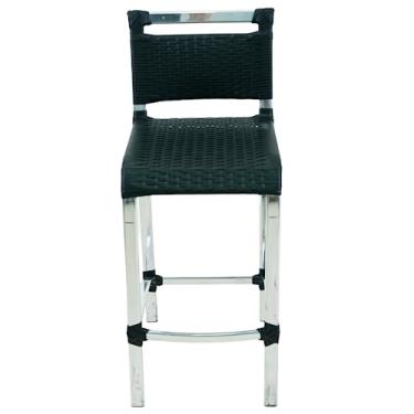 Imagem de BANQUETA ALTA EM ALUMINIO FIBRA SINTETICA JUNCO VIME BALCÃO MODERNA QUALIDADE (PRETO)