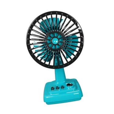 Imagem de KiBcsLic Mini ventilador de mesa com design retrô e refrigeração de ar, ventilador pessoal portátil para viagens de verão em casa, Azul