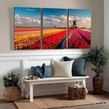 Imagem de Kit 3 Quadros Decorativos Canvas, Flores, 60x90cm, Arte Para Quarto, Sala, Corredor