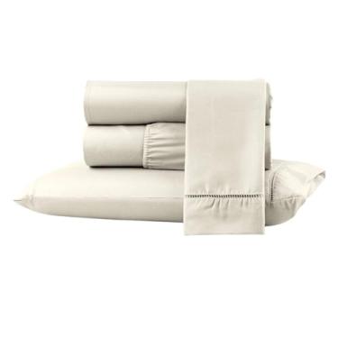 Imagem de Kit Jogo Lençol Cama Box Casal Queen 400 fios Micropercal 03 Peças Ponto Palito (PALHA, SOLTEIRO)