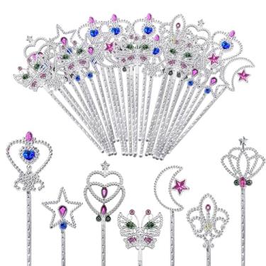 Imagem de PPXMEEUDC 42PCS Metal Magic Dress Up Princess Wand Set with 7 Different Shapes Colors Girl Dress Up Game Princess Costume Cosplay Fairy Wand Costume Accessory