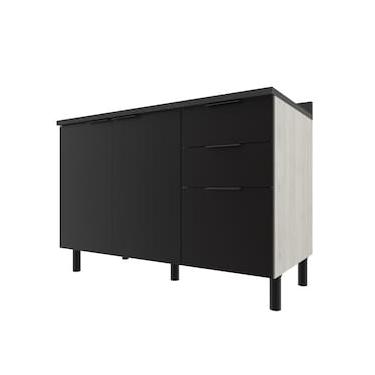 Imagem de Balcão Triplo Bartira Rubi com 2 Portas, 2 Gavetas, 1 Gavetão, 1 Prateleira e 120cm de Largura - Freixo/Preto Poah