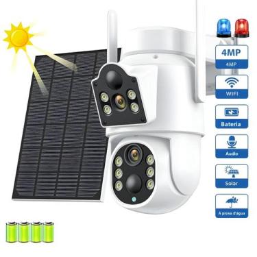 Imagem de Câmera Solar Wi-fi De 4MP PTZ Externa 1080P Visão Noturna Tela Dupla 7