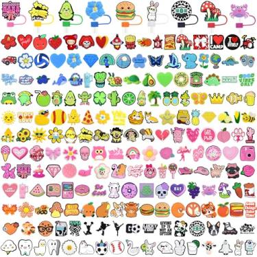 Imagem de Capas de palha coloridas de 10 mm a granel, 200 peças de vários topos de palha fofos, à prova de poeira e reutilizáveis, compatíveis com copos de 30/1,134 g Presentes de lembrancinhas de festa