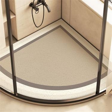 Imagem de Tapete seguro em forma de leque tapete de chuveiro antiderrapante, tapetes de banho confortáveis com dreno, tapetes de banheiro de bucha de PVC para áreas molhadas, acessórios de banheiro de secagem