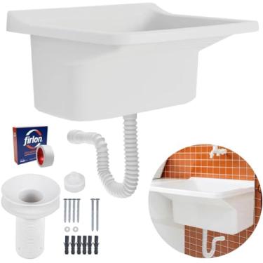 Imagem de Tanque de Plástico 22L Para Lavanderia Branco + Sifão Universal Sanfonado + Fita Veda Rosca