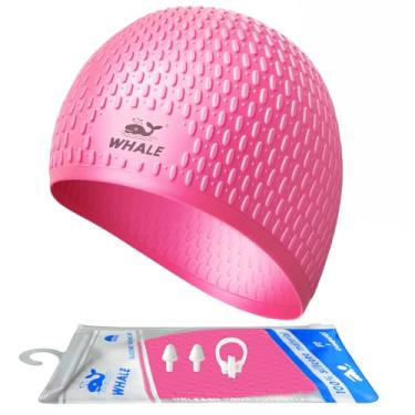 Imagem de Touca de natação grande de silicone mantém seu cabelo seco enquanto nada (rosa)