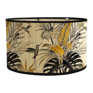 Imagem de KiBcsLic Abajur com estampa de tambor, capa para luminária pendente, abajur rústico redondo de bambu para dormitório e sala de estar, Style B