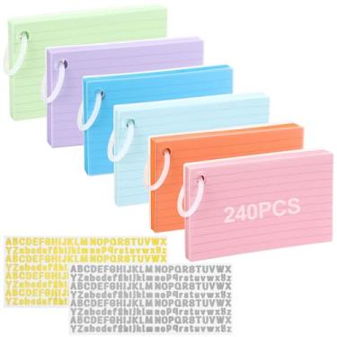 Imagem de 240 cartões coloridos de volta às aulas, 7,5 x 12,6 cm com anel, cartões perfurados, pesados, cartões de estudo forrados para estudar material escolar, lista de tarefas