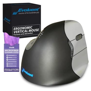 Imagem de Evoluent Mouse vertical 4 "tamanho normal" mão direita (modelo # VM4R) - USB Wired Plus Jestik pano de microfibra - Pacote econômico