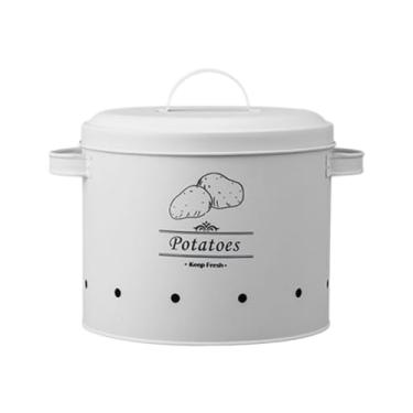Imagem de DimyFew Recipiente de Armazenamento de Legumes com Furos para Ventilação, Lata de Metal para Cozinha, batatas brancas, Tamanho real
