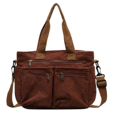 Imagem de Bolsa tiracolo feminina masculina de veludo cotelê, bolsa de ombro para uso diário, com vários bolsos, trabalho, Marrom