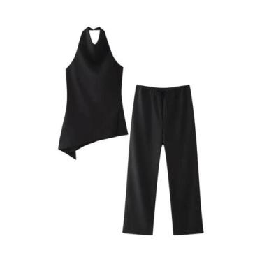 Imagem de Conjunto De Calças Vintage Feminino Sexy Com Costas Abertas E Alças As