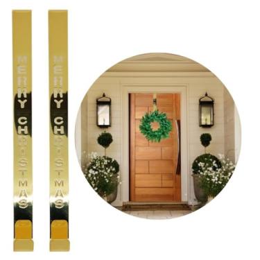 Imagem de Yangzi - Jogo 2 Suportes Para Guirlanda Metal Dourado Merry Christmas 31cm Encaixe Porta - Magizi