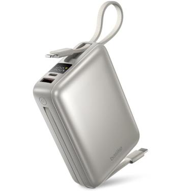 Imagem de Basike Carregador Portátil, Power Bank 20000mAh com Cabos Integrados, Carregamento Rápido 22.5W(MAX), Compacto, Led Indicador de Bateria para iPhone/Samsung/Huawei/Xiaomi (Prata)